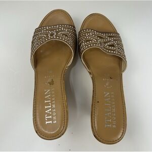 Italian Shoemakers Women's Slide Sandals Brown Rhinestone Slip On Size 8.5 Italy
